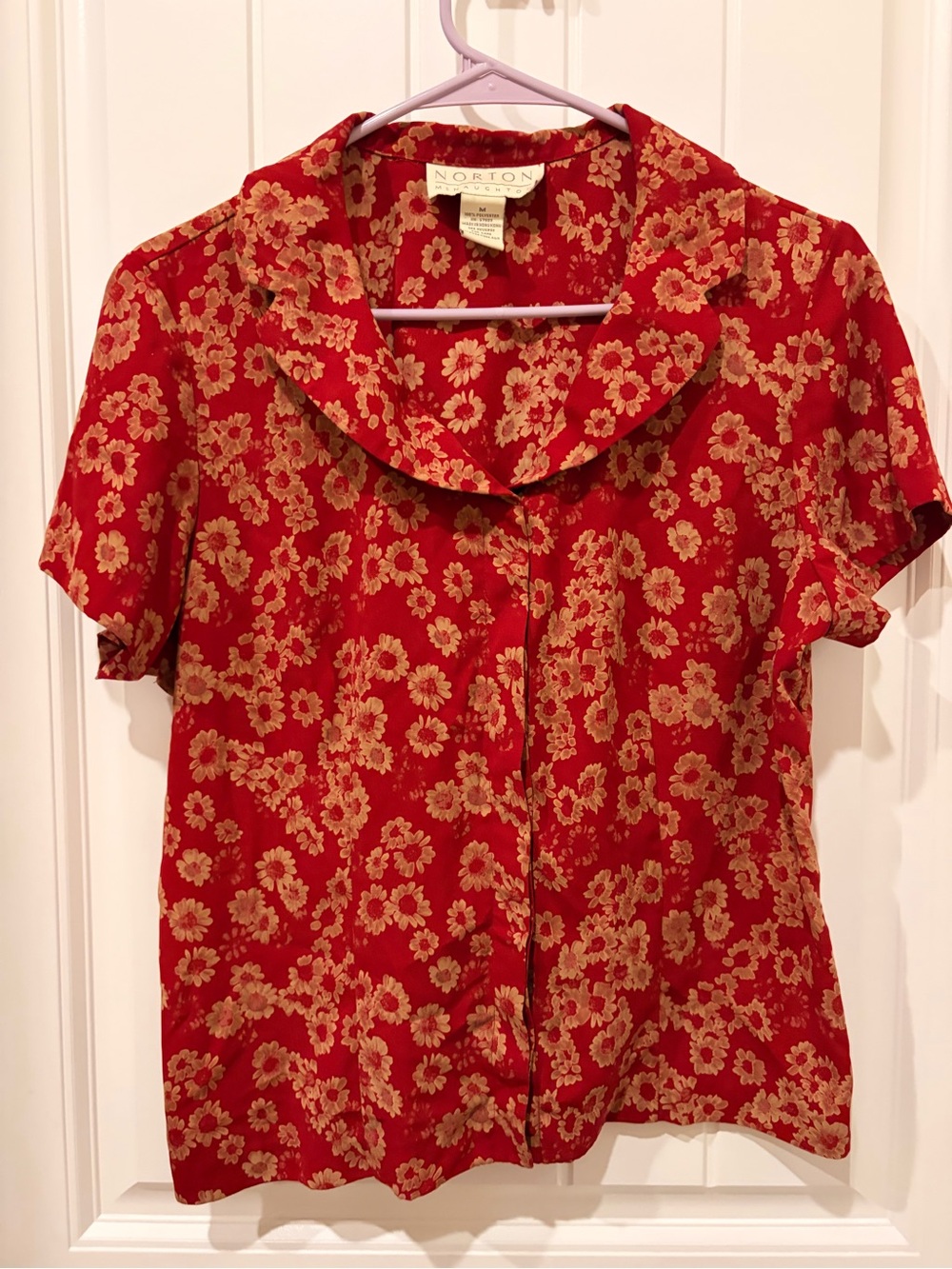 Norton McNaughton Red Floral Short Sleeve Blouse